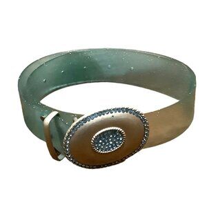 Western Rhinestone Metal Buckle Sparkly Plastic Light Blue Women Girl Sz 23"-27"